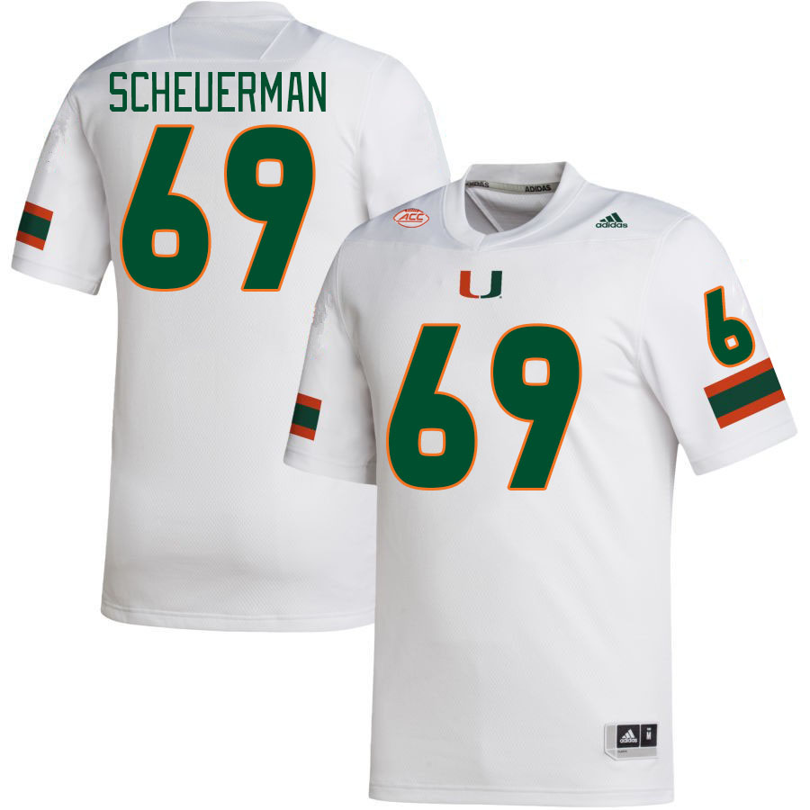 Men #69 Trent Scheuerman Miami Hurricanes College Football Jerseys Stitched-White - Click Image to Close